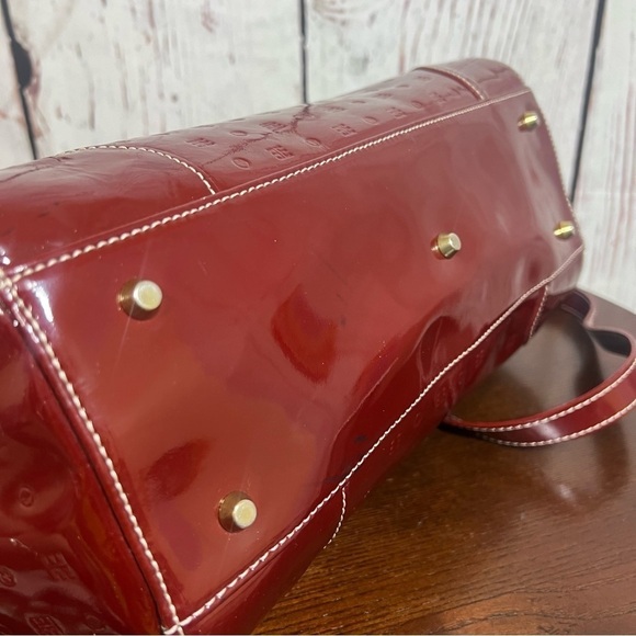 ARCADIA Monogram Crossbody & Top handle BARREL  Bag burgundy patent leather EUC - Picture 7 of 17